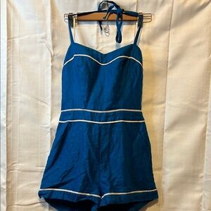 Blue Romper with White Trim